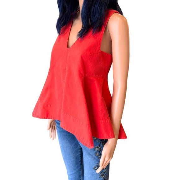 3.1 Phillip Lim Red Cotton Asymmetrical Peplum Top Size 4 $550 RTR - Picture 5 of 8